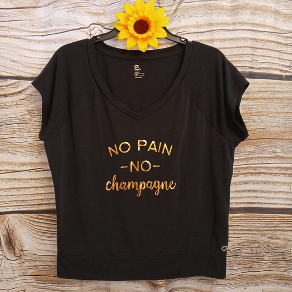 Gapfit Black Crop Top Reads: no pain no champagne